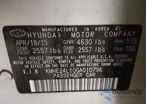 2016 Hyundai Sonata Hybrid Se из США, поврежденный, VIN KMHE24L10GA010796
